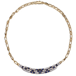 Round Brilliant Cut Diamond And Blue Sapphire YG Necklace