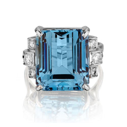 Platinum Vintage  Blue Topaz and Diamond Ring