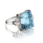 Platinum Vintage  Blue Topaz and Diamond Ring