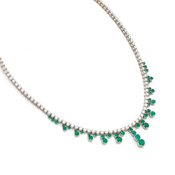 Green Emerald & Round Brilliant Cut Diamond Rivière Necklet