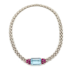 20 Carat Aquamarine, Ruby & Diamond Necklace