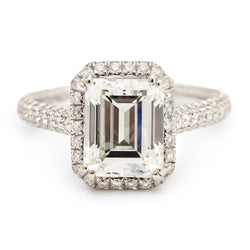 3.05CT Emerald Cut Diamond Halo-Set White Gold Ring