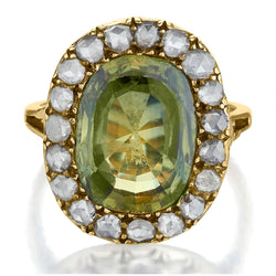 Vintage 7.00 Carat Oval-Shaped Peridot And Old Rose Cut Diamond Ring