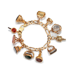 Vintage Fob Charm Figaro Yellow Gold And Gemstone Bracelet
