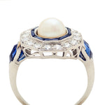 Art-Deco Natural Pearl, Sapphire & Diamond Plat Ring