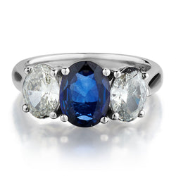 2.00 Carat Sapphire & Diamond White Gold Three Stone Ring