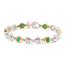 Green Emerald & Diamond Bezel Set Gold Bracelet