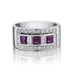 18KT White Gold Ruby And Diamond Unisex Band