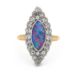 Antique Black Opal And Diamond Navette-Shaped Ring