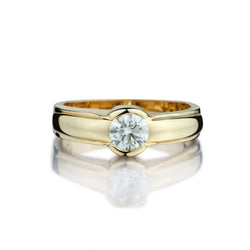 0.60 Carat Round Brilliant Cut Diamond Yellow Gold Half-Bezel Solitaire Ring