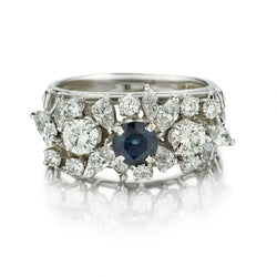 Mid-Century 14KT White Gold Blue Sapphire And Diamond Ring