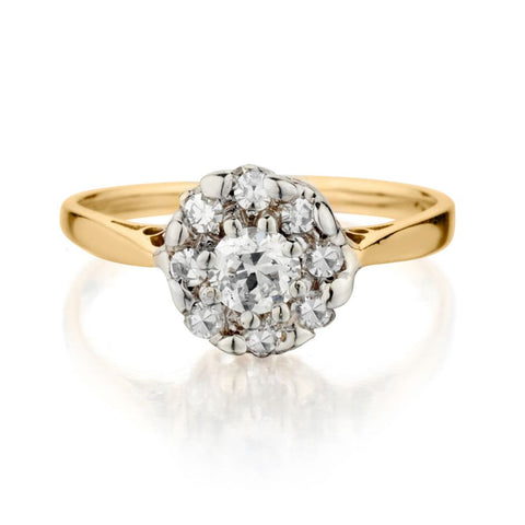 18kt Yellow Gold and Platinum Diamond Vintage Cluster  Ring