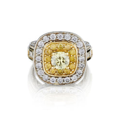 0.77 Carat Vivid Fancy Yellow Diamond And Yellow Sapphire Ring