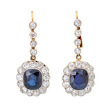 Edwardian-Era Natural Sapphire & Diamond Drop Earrings