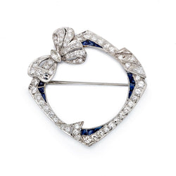 Transitional Platinum Diamond And Sapphire Wreath Pin