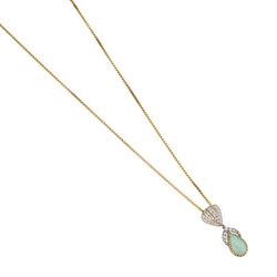 18KT Yellow Gold Opal And Diamond Drop Pendant Necklace