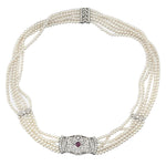 18KT White Gold Vintage-Inspired Pearl, Diamond And Ruby Choker Necklace