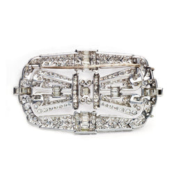 Art-Deco Platinum 9.00ctw Diamond Geometric Design Brooch