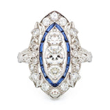 Art-Deco Diamond And Sapphire Navette Platinum Ring