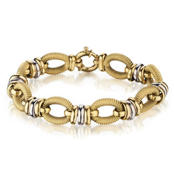 Yellow, White And Rose Gold Oval And Circular Link Bracelet
