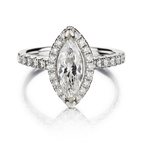 1.03 Carat Natural Marquise Cut Diamond Halo-Set White Gold Ring