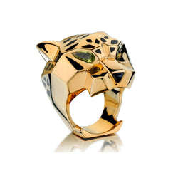 Cartier Panther De Cartier Yellow Gold Onyx, Peridot And Lacquer Ring