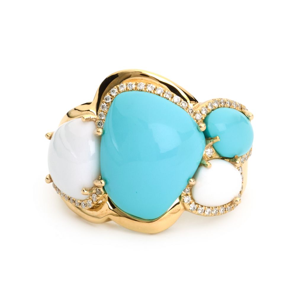 Turquoise, Diamond White Agate Yellow Gold Ring – Van Rijk