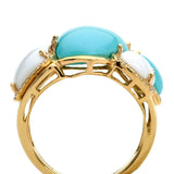 Turquoise, Diamond & White Agate Yellow Gold Ring