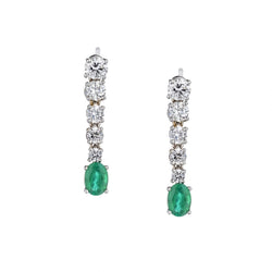 14KT White Gold Diamond And Green Emerald Drop Earrings