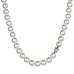 Ladies 9mm Pearl Strand Featuring a 0.90 Carat Weight Marquise Cut Diamond
