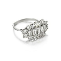 Round Brilliant And Baguette Cut Diamond Cluster Ring