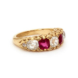 Victorian Ruby And Old Mine-Cut Diamond Five Stone Ring