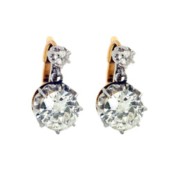 Edwardian Old-Mine Cut Diamond 2-Stone Drop Earrings