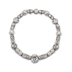Art Deco Old-Mine & European Cut Diamond & Pearl Bracelet