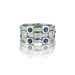 14KT White Gold Blue Sapphire And Diamond Wide Band