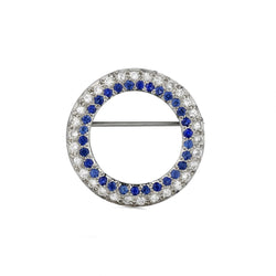 Beautiful 14kt W/G Diamond and Blue Sapphire "Circle of Life"  Brooch / Pendant.