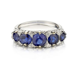 Victorian-Era Platinum Five-Stone Blue Sapphire And Diamond Ring
