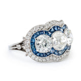 Art Deco Old-Mine Cut Diamond & Sapphire Ring