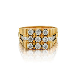 Mens Ring . 20 Kt Yellow Gold.1.50 Carat Total Weight Round Brilliant Cut Diamond