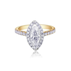 0.90 Carat Marquise-Cut Diamond Halo Gold Ring