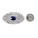 Art-Deco Blue Sapphire & Old-Cut Diamond Platinum Brooch