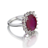 4.78 Carat Ruby And Diamond Cluster White Gold Ring