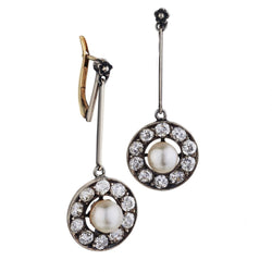 Edwardian Natural Pearl And Diamond Drop Earrings. Circa 1910