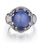 16.00 Carat Star Sapphire & Old-Cut Diamond Plat Ring