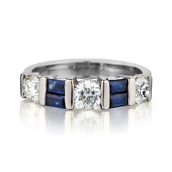 Ladies 14kt white gold Blue Sapphire and Diamond band