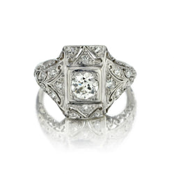 Art Deco Platinum Old-European And Old-Mine Cut Diamond Ring