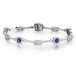 Sapphire And Diamond Halo-Set 18KT White Gold Bracelet