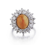Oval Fire Opal And Diamond Cluster White Gold Ring