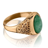 Mens 14KT Yellow Gold Oval-Shaped Jade Gemstone Ring