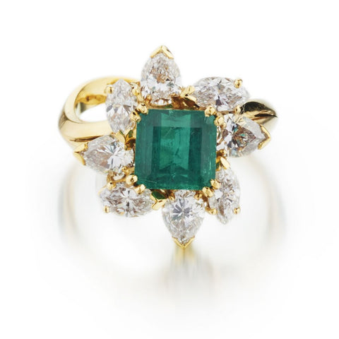 2.10 Carat Green Emerald Diamond Gold Ring